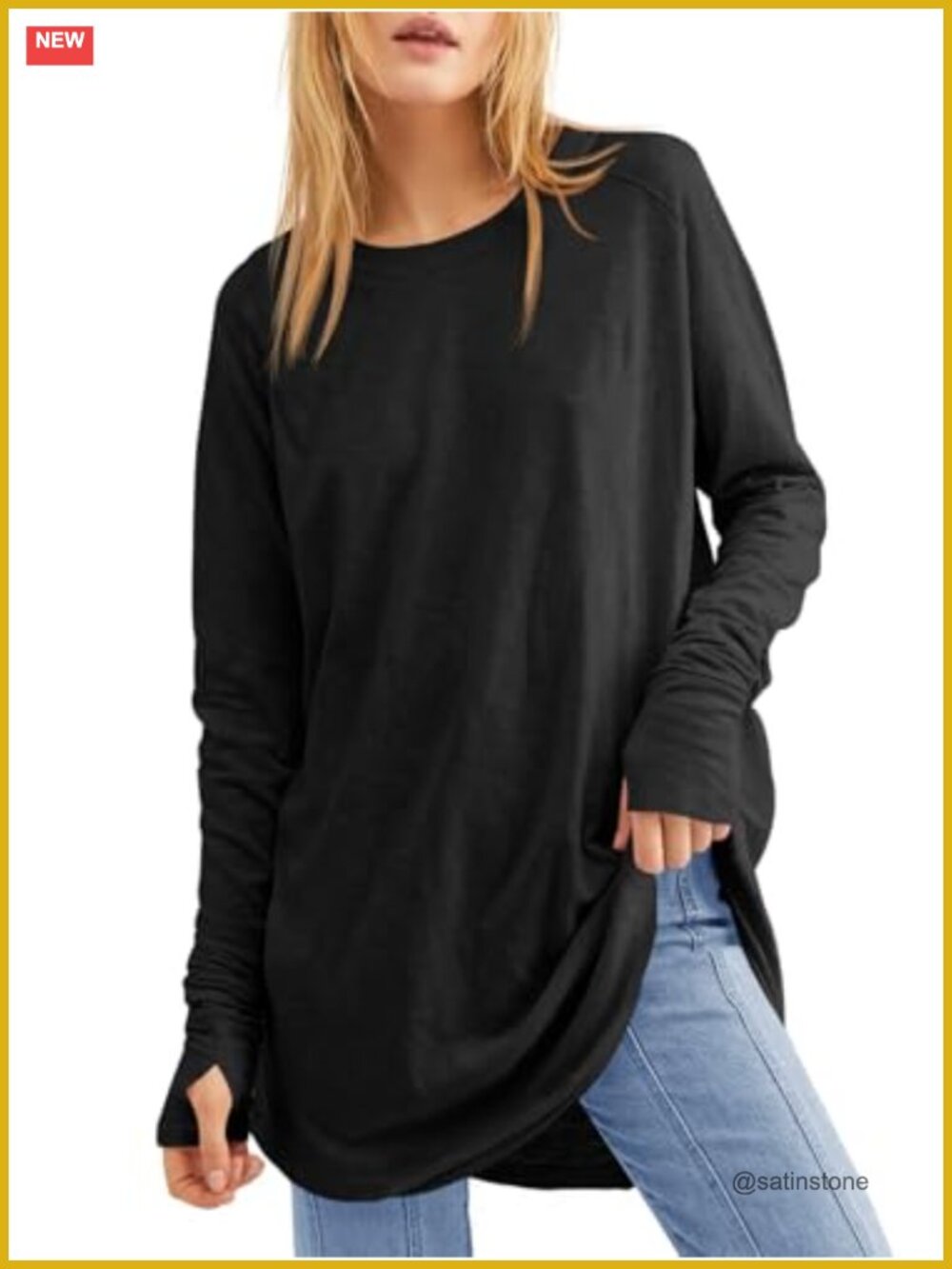 Long Sleeve Tunic with Thumb Holes Loose Fit Crew Neck Casual